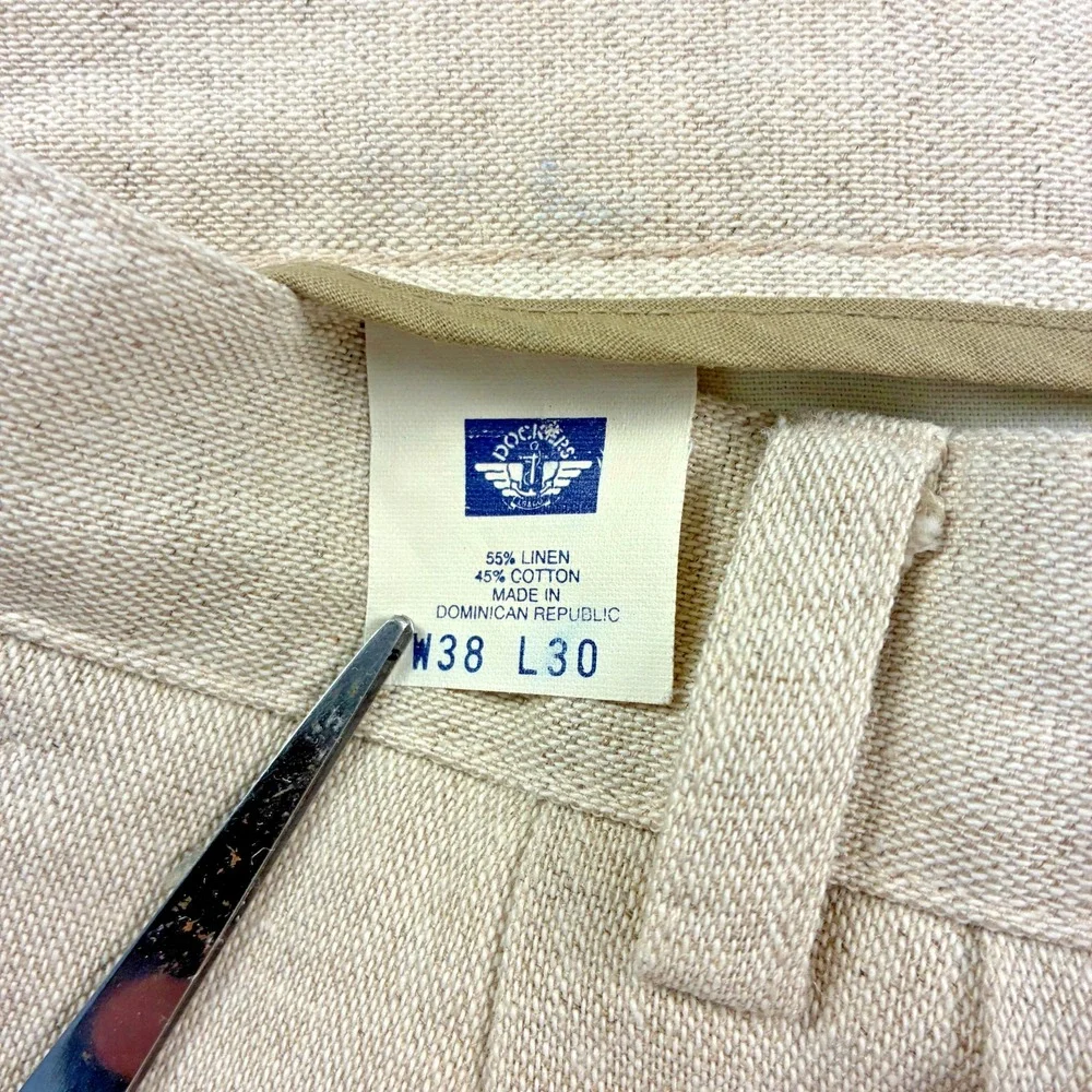 Dockers VTG Linen Cotton Blend Khakis Pants Pleated 37 x 29 (Tagged 38 x 30) 90s